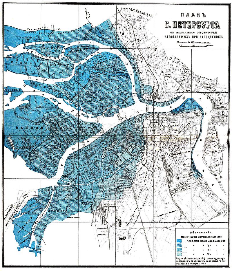 Схема затопляемых территорий Санкт-Петербурга в 1824 году из ЭСБЕ
