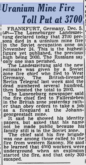 Spokane Daily Chronicle, 5 декабря, 1949 г. Из четырех тысяч шахтеров спаслось лишь триста! А русские заявляют, что погиб только один!